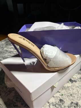 a.n.a Silver Glitter Clear Heel Mule